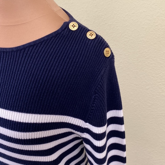 Lauren Ralph Lauren Navy & White Striped Sweater - Picture 3 of 7